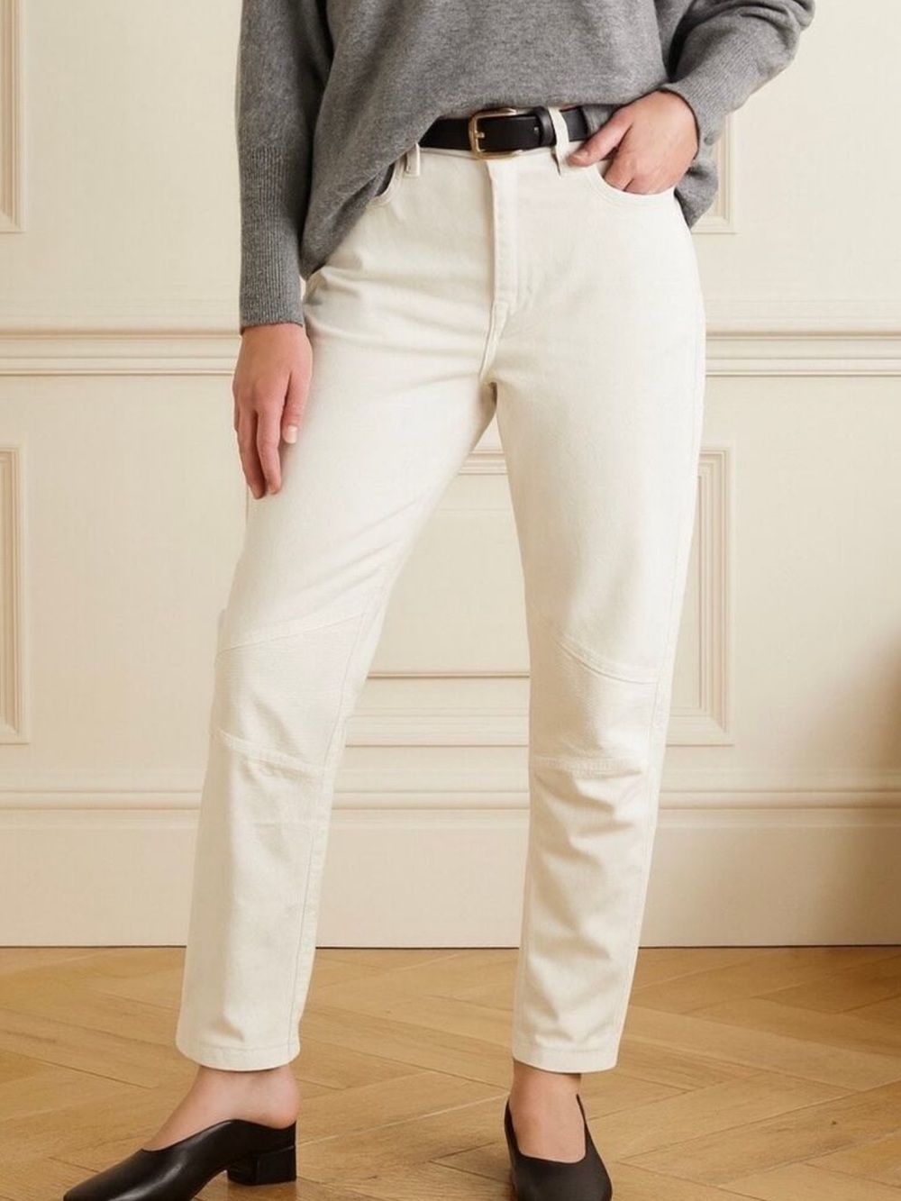 Nili Lotan Moto Cropped Pants Ecru Ankle Zip Size 2